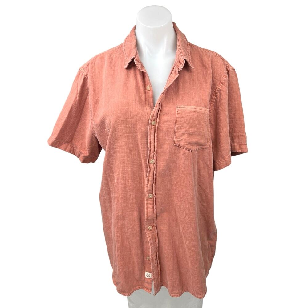 Marine Layer Pink Button Down Short Sleeve Collar Oversized Shirt Blouse Top L